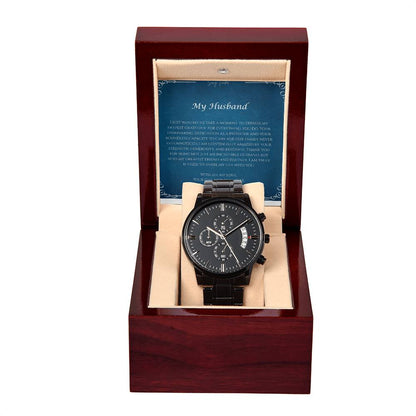 For My Husband Black Chronograph Watch