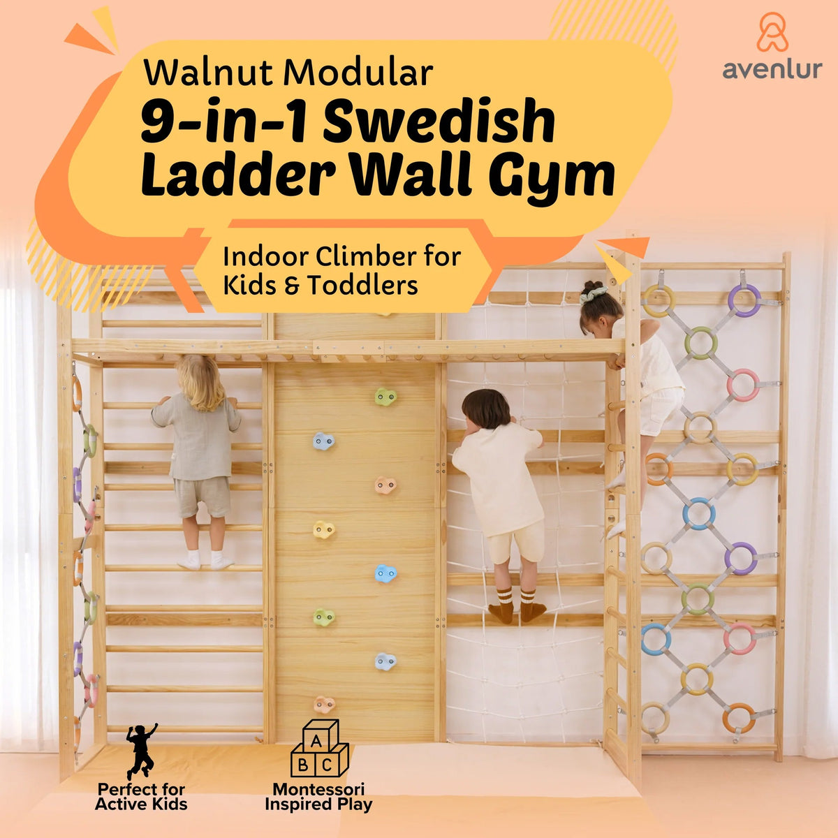 Walnut Modular | Swedish Ladder Jungle Gym - Wall Mounted